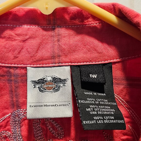 Harley-Davidson Pink Plaid Short Sleeve Shirt size 1W - Picture 2 of 6